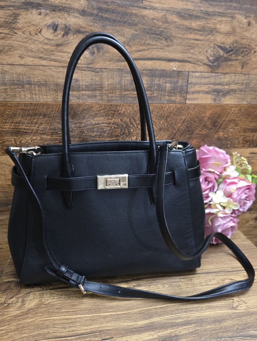 kate spade Black Pebbled Leather Satchel with Gold Hardware